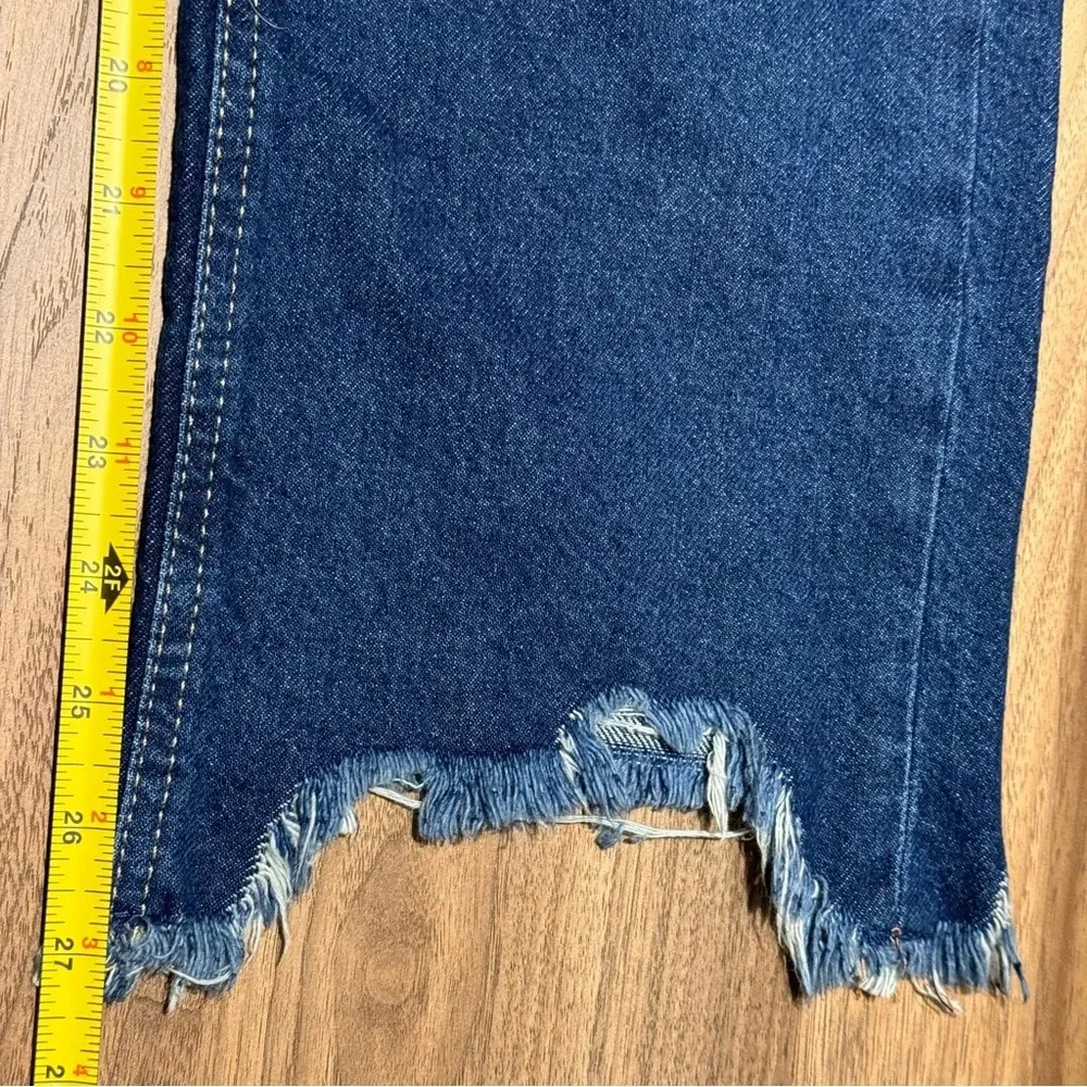 Free People Maggie Mid-Rise Straight Leg Raw Hem Cropped Button Fly Jeans 25 EUC